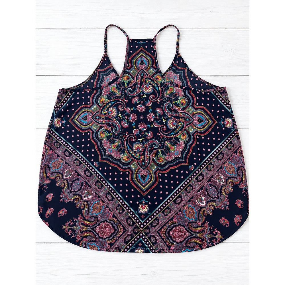 Allison Joy Navy Paisley Medallion Racerback Tank Top Womens Medium‎ 3830